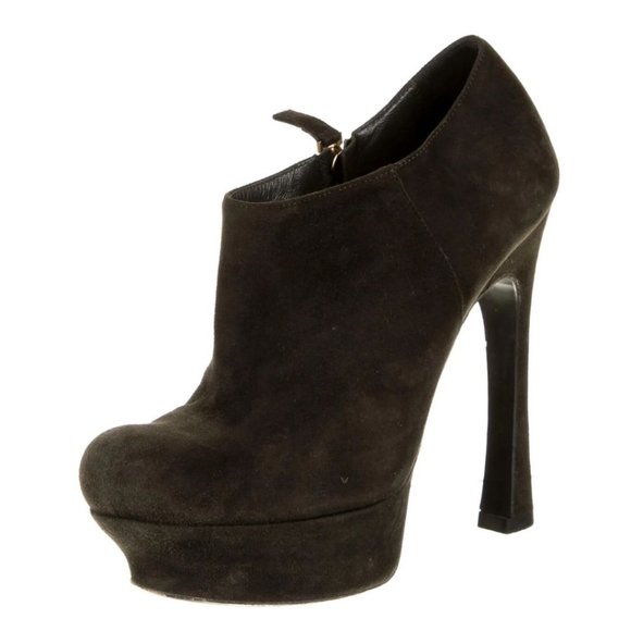 Yves Saint Laurent Shoes - Yves Saint Laurent Palais Suede Boots in Army Green Size 36